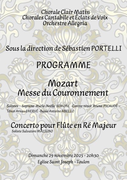 Aperçu du programme du concert Mozart du 29 novembre 2025